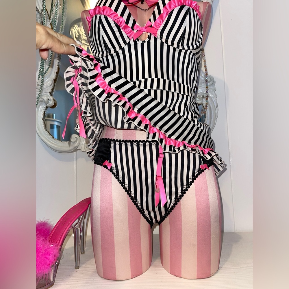 Victoria’s Secret Sexy Little Things  2 Pc Apron French Maid Stripe Panty Set